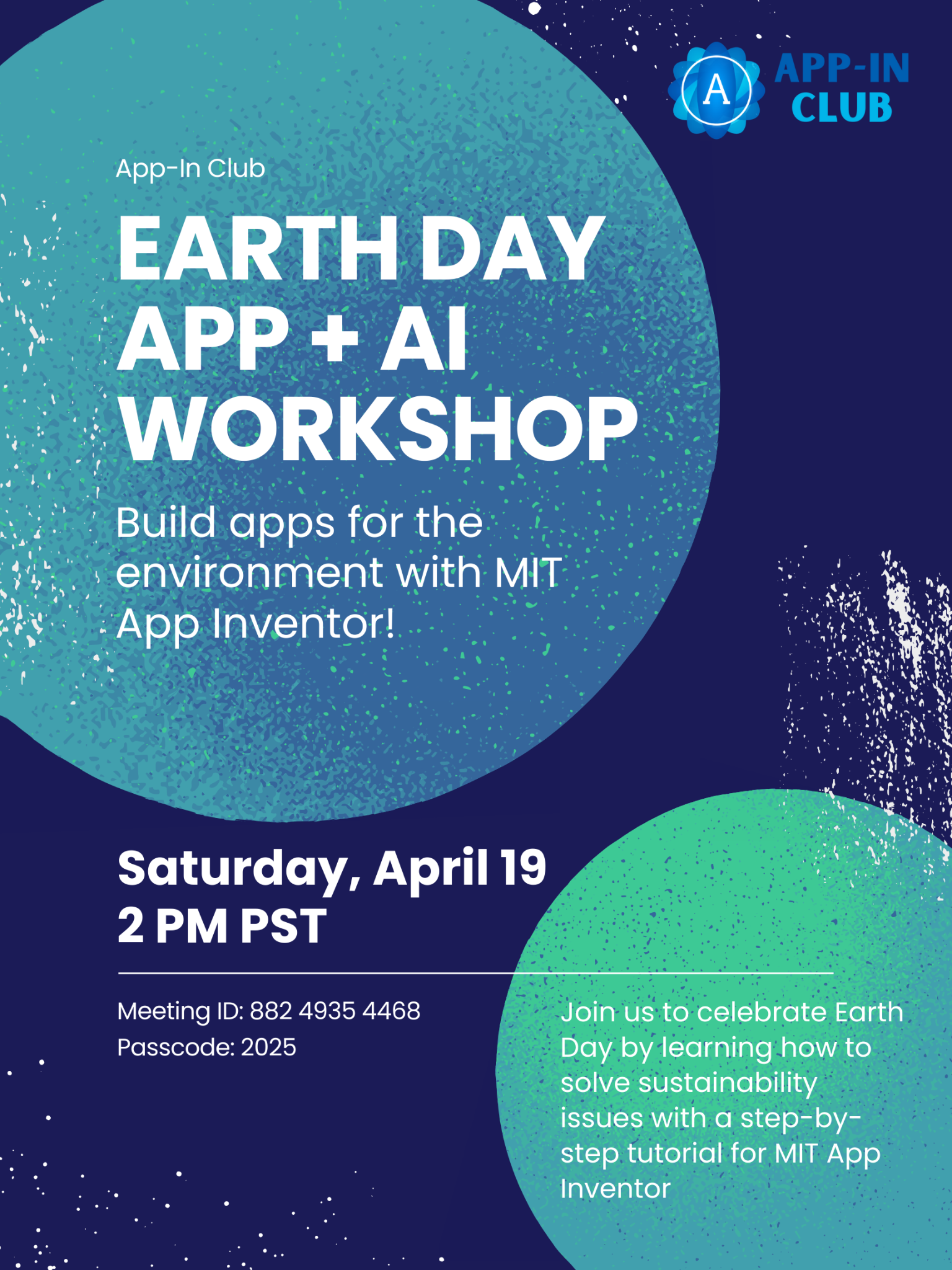 Earth Day App + AI Workshop event poster