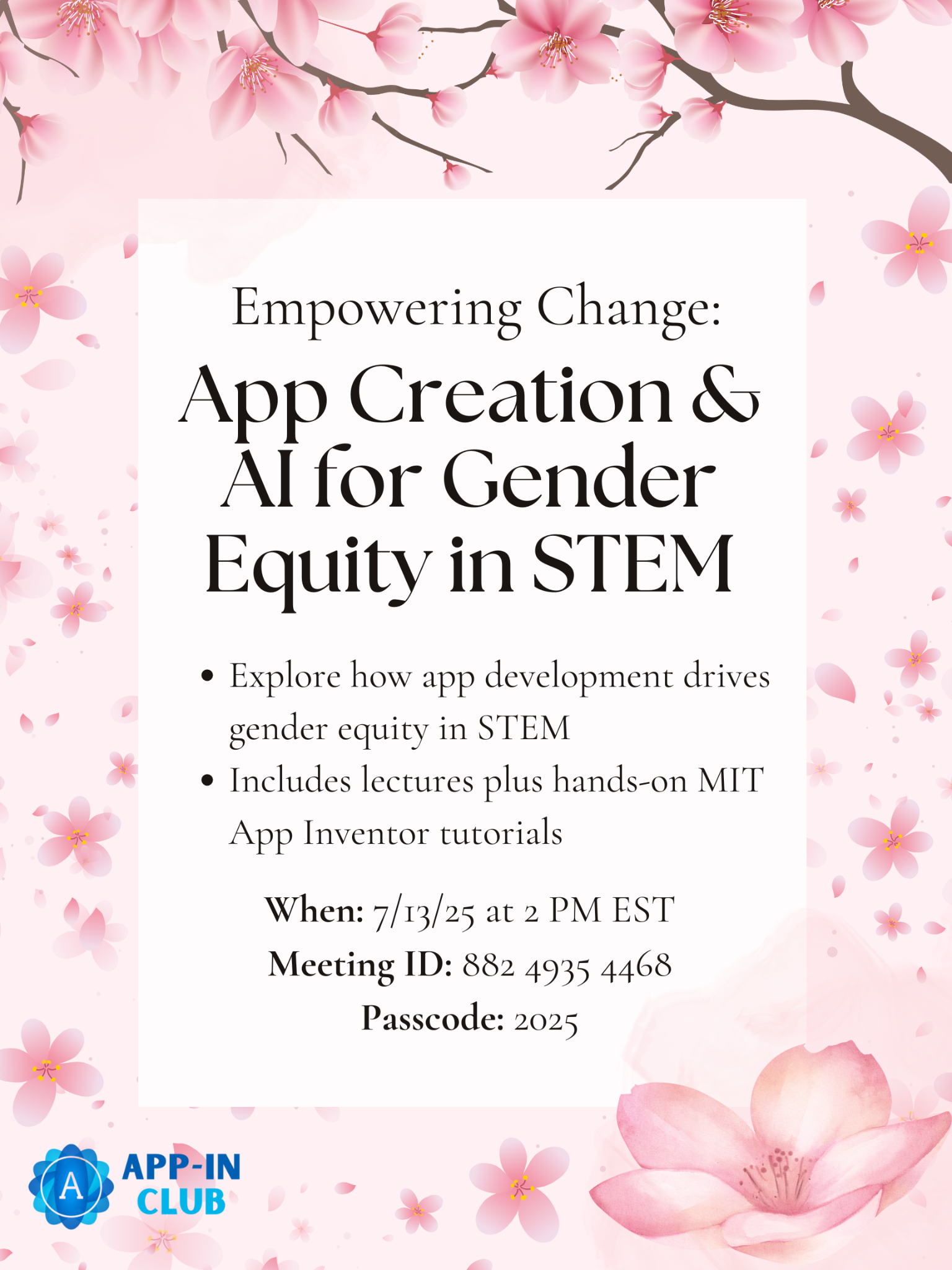 Empowering Change: App Creation & AI for Gender Equity in STEM event poster