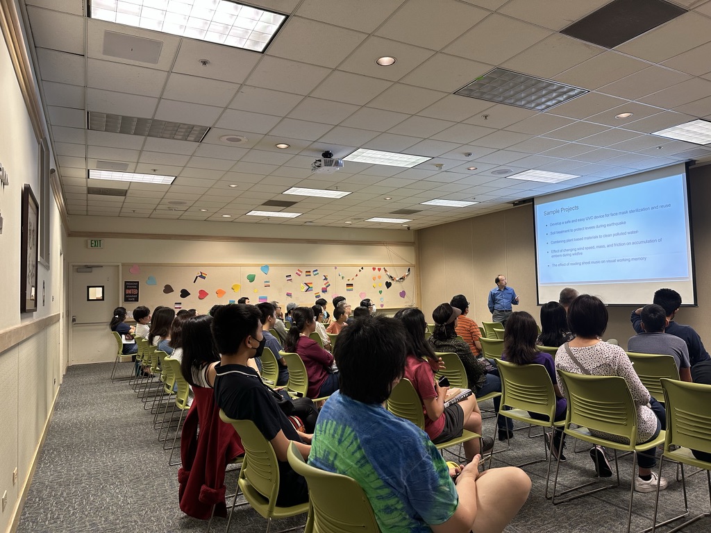 Students attending an introductory research workshop hosted by the Fremont chapter at Alameda County Library