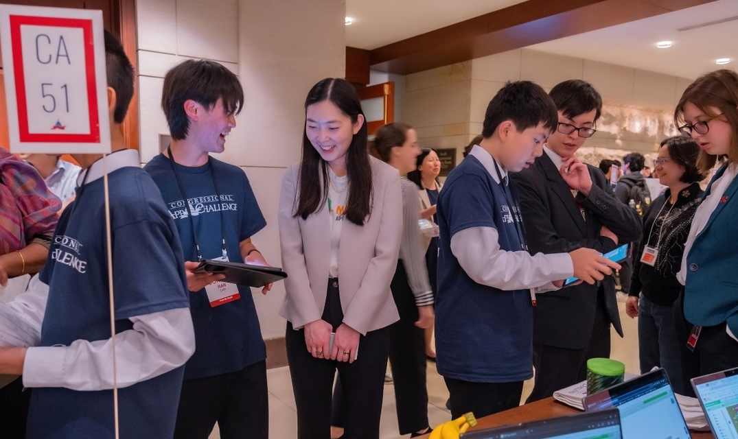 Students demonstrating their apps to visitors at the Congressional App Challenge